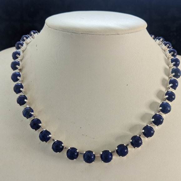 Genuine Natural Lapis Lazuli in Silver Plated Necklace - new - Picture 2 of 7